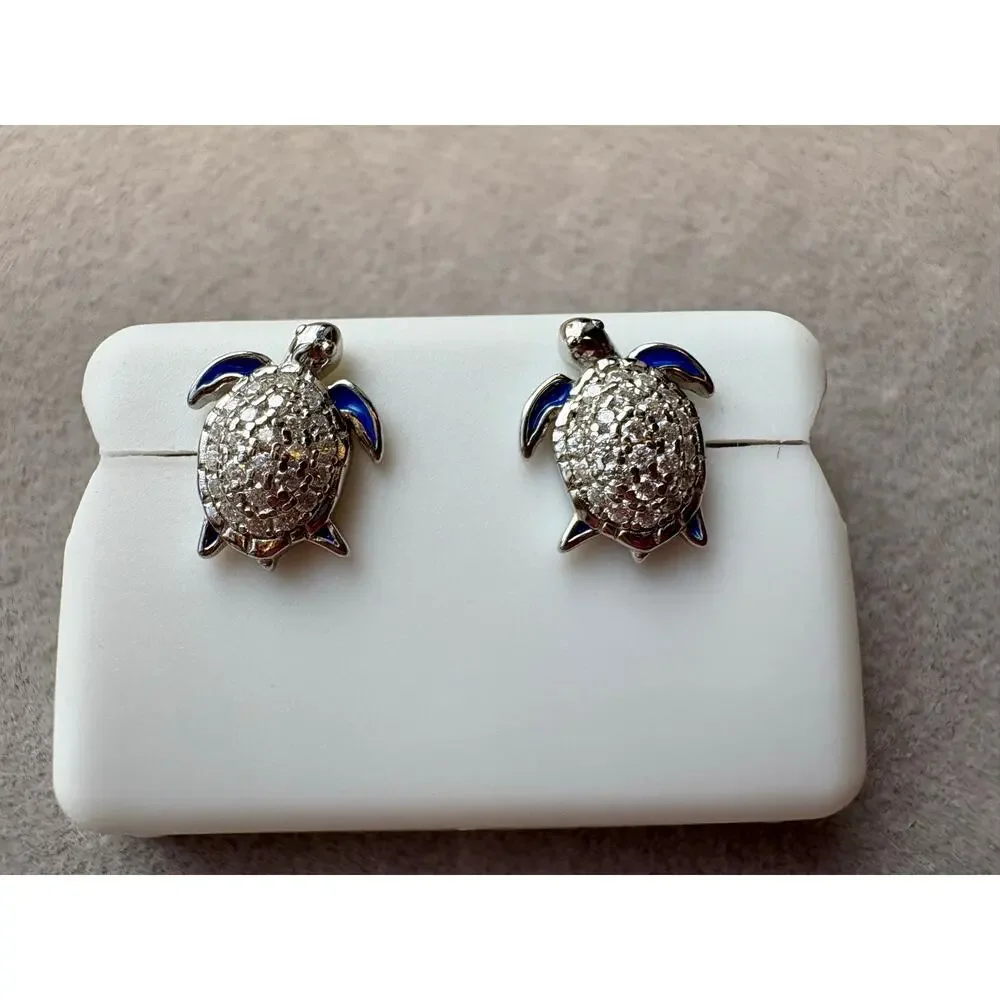 .75CTW Moissanite Turtle Earrings - New! Sterling Silver - Picture 6 of 7